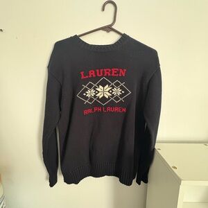 Ralph Lauren Blue Sweater with Red and White Design